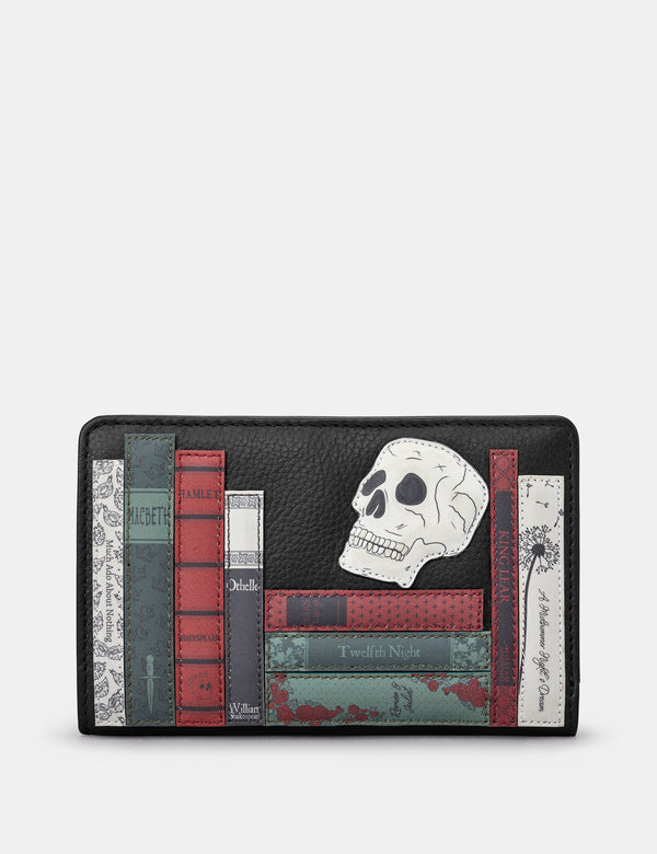 Shakespeare Bookworm Library Zip Around Black Leather Purse