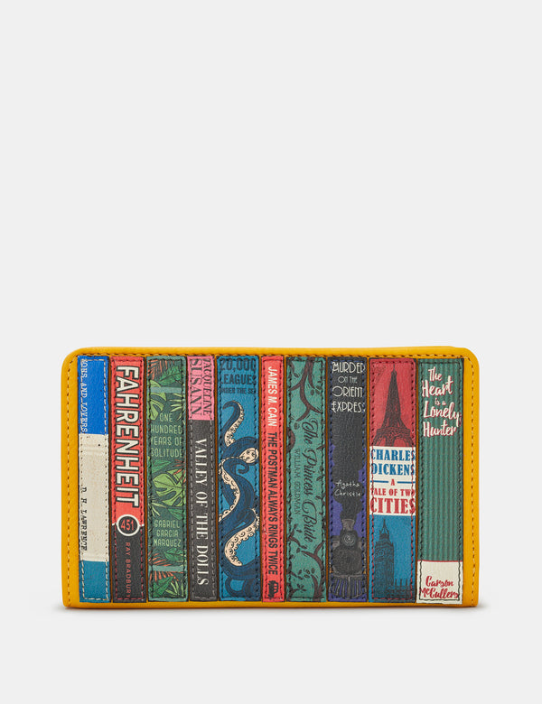 Yellow Bookworm Library Zip Around Leather Purse