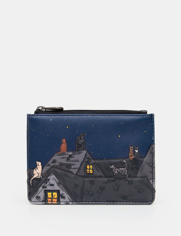 Stargazing Cats Zip Top Leather Purse