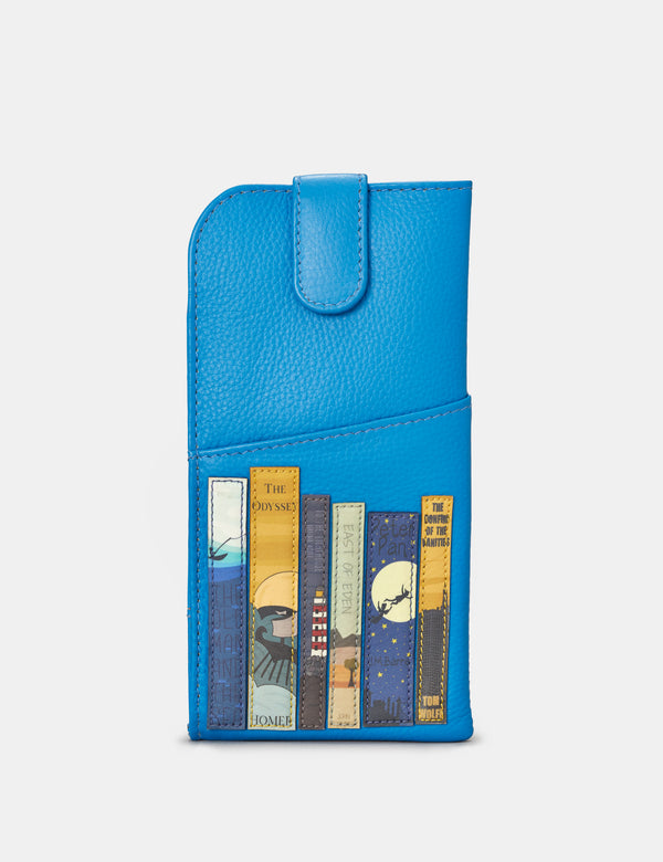 Blue Bookworm Library Leather Glasses Case