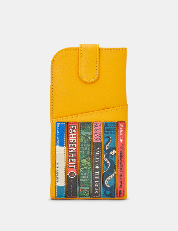 Yellow Bookworm Library Leather Glasses Case