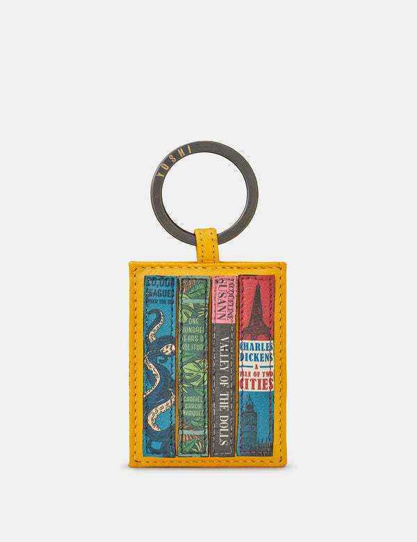 Yellow Bookworm Library Leather Keyring