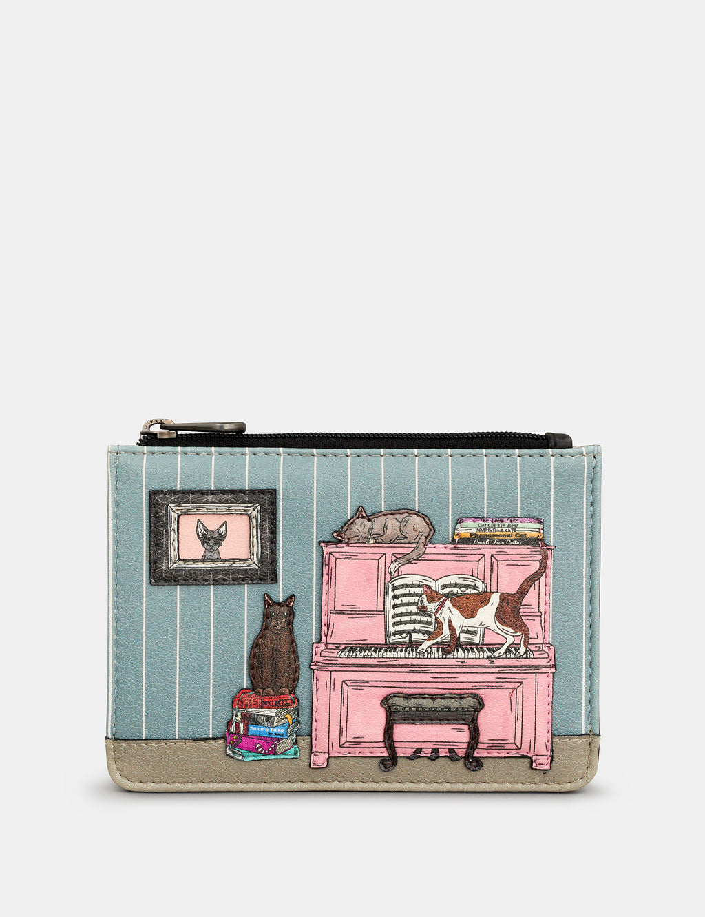 Piano Cats Black Leather Zip Top Purse