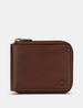 Zip Round Leather Wallet with Contrast Inner