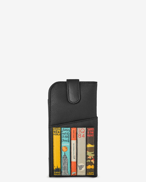 Bookworm Library Black Leather Glasses Case