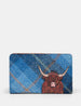 Highland Cow Blue Harris Tweed Flap Over Zip Around Leather Purse