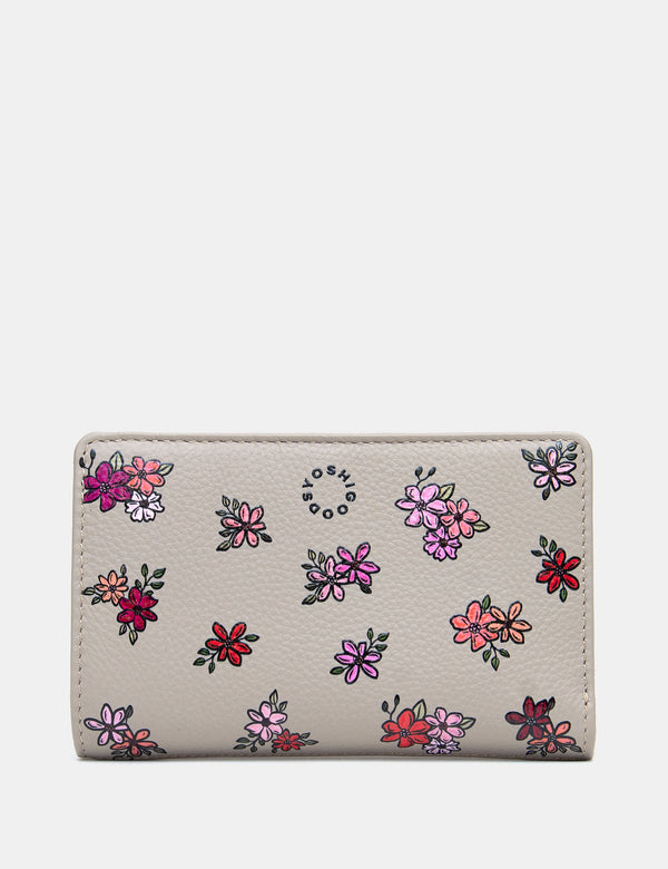 Ditsy Floral Flap Over Zip Around Leather Purse