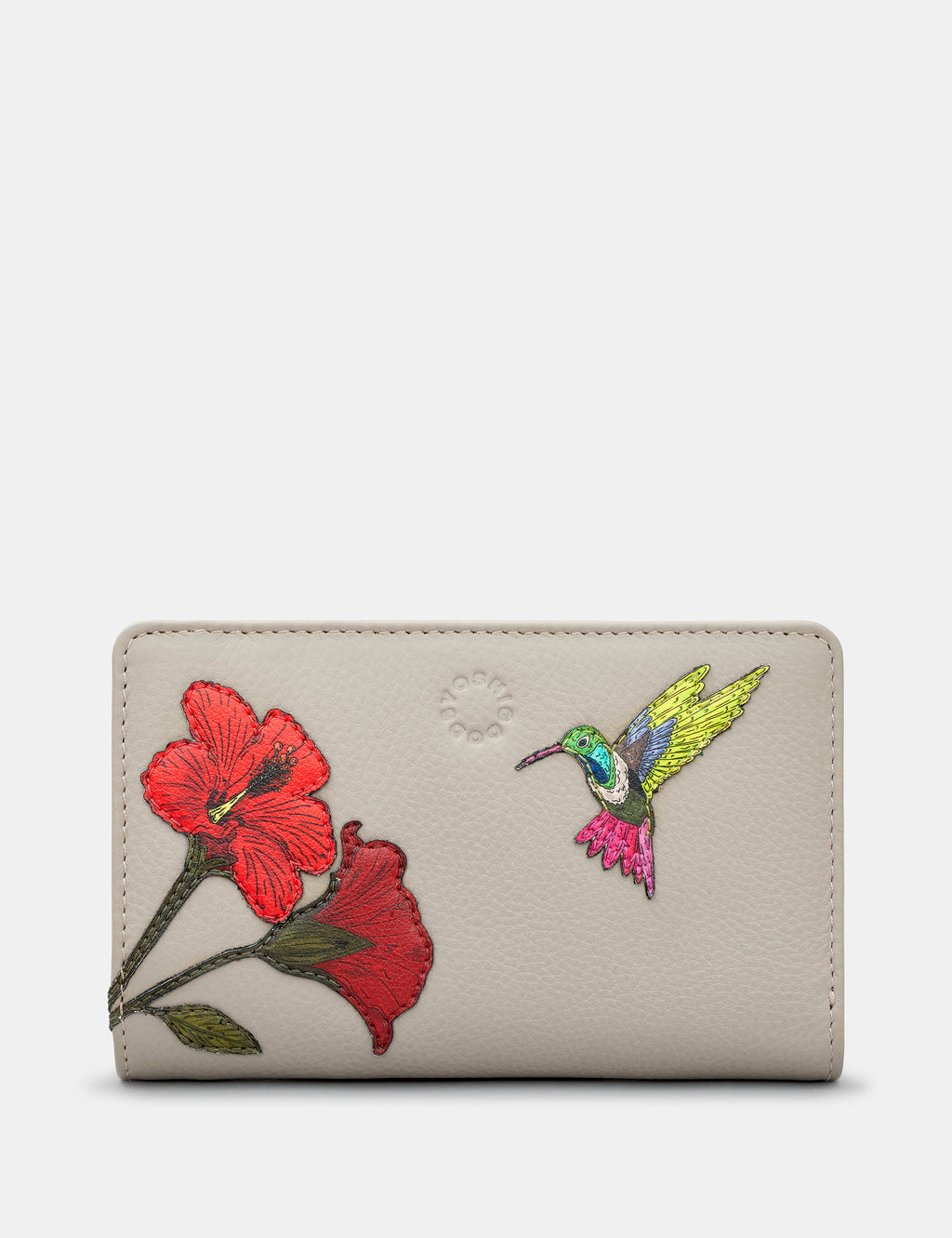 Petal & Feathers Hummingbird Flap Over Zip Round Leather Purse