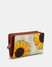 Sunflower Bloom Zip Round Flap Over Leather Purse