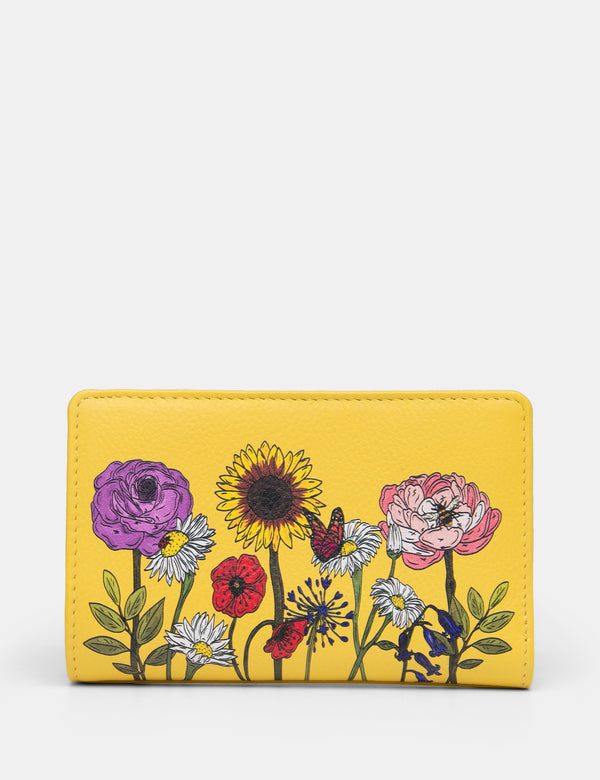 Wildflowers Flap Over Zip Around Leather Purse