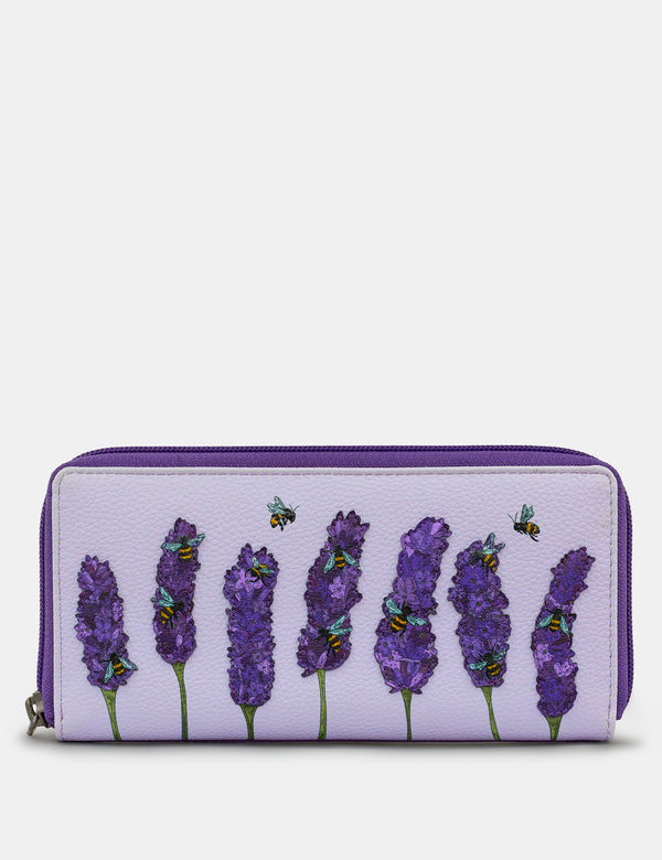 Bees Love Lavender Plum Leather Zip Round Purse