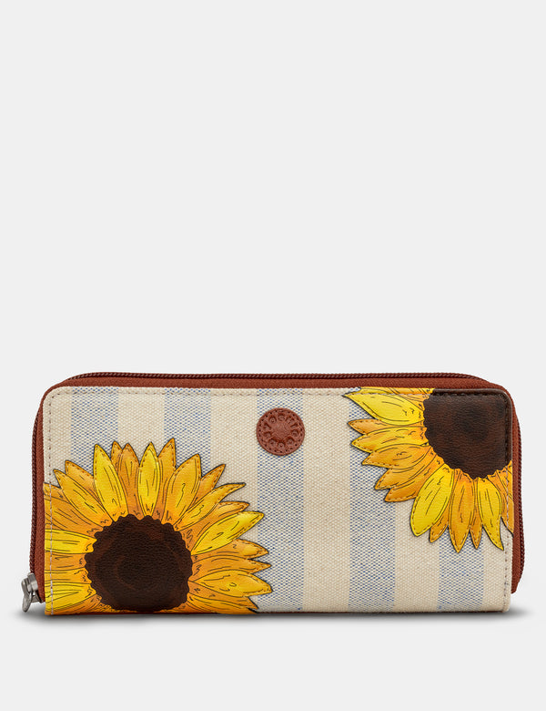 Sunflower Bloom Zip Round Leather Purse