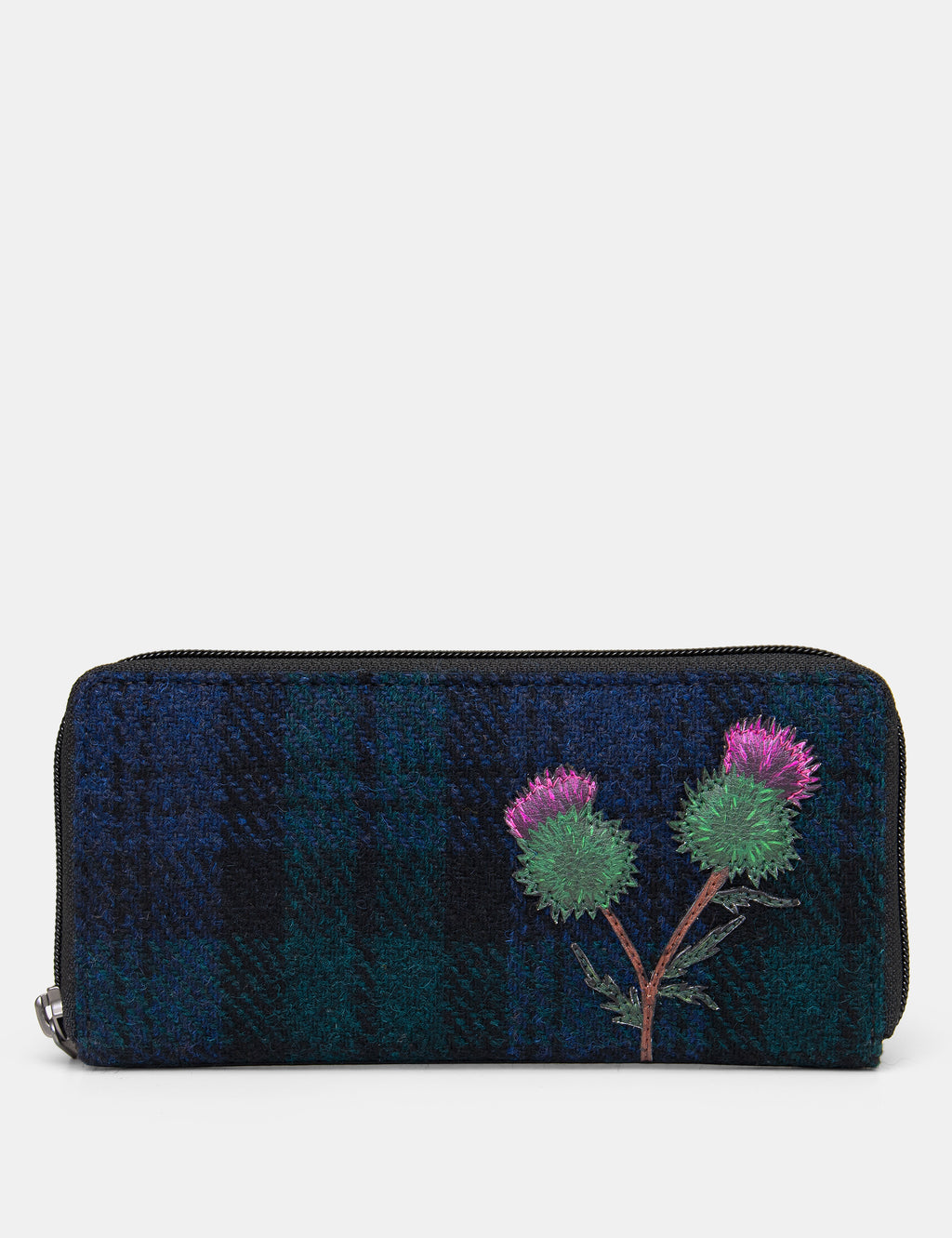 Highland Thistle Harris Tweed Leather Zip Round Purse