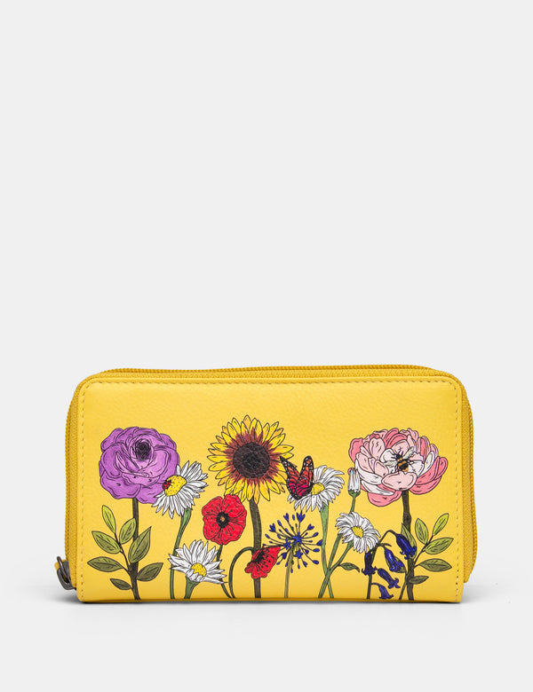 Wildflowers Zip Round Leather Purse With Strap