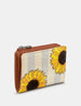 Sunflower Bloom Brown Leather Flap Over Purse