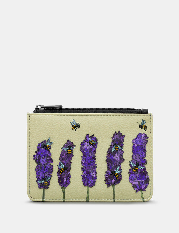 Bees Love Lavender Black Zip Top Leather Purse