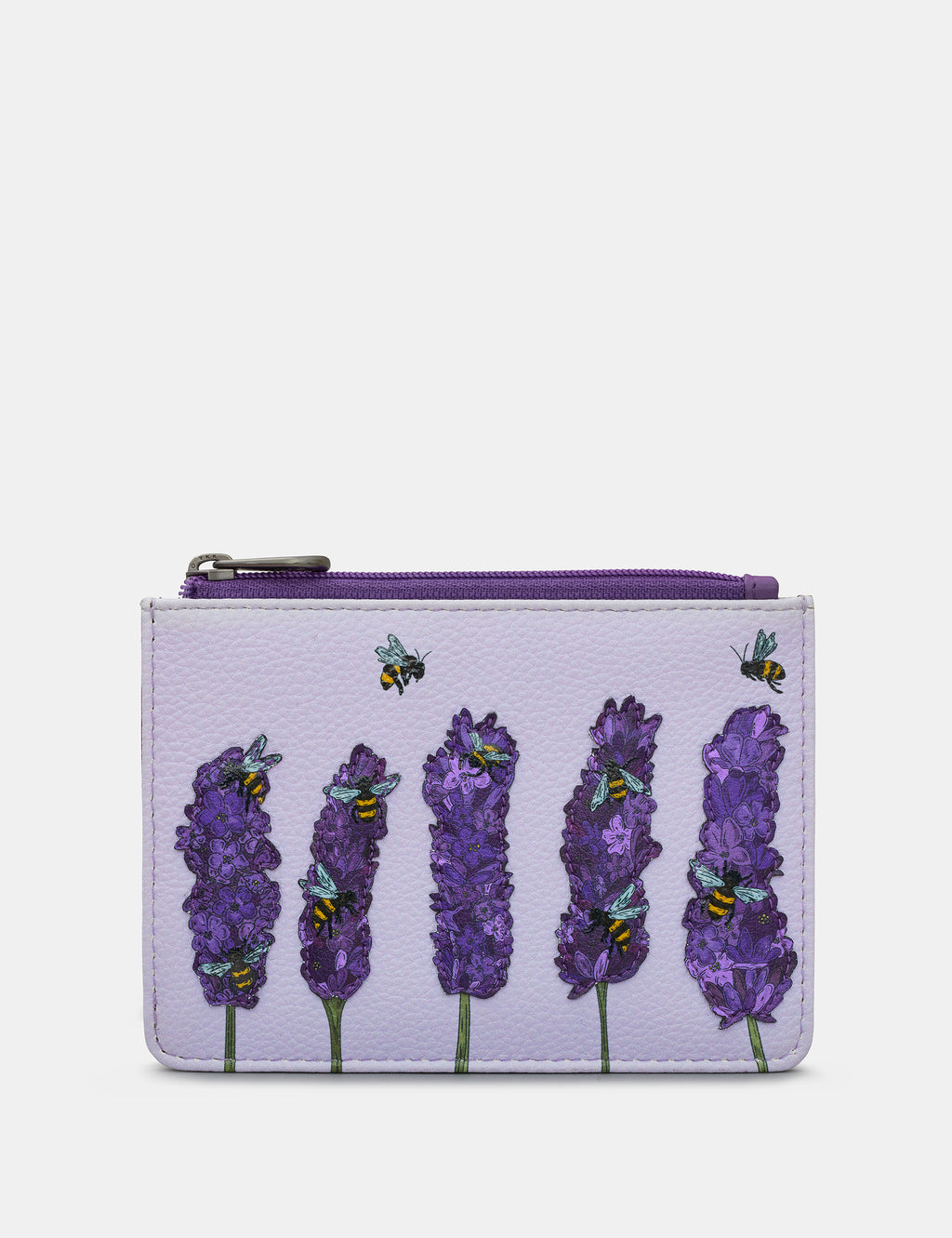 Bees Love Lavender Plum Zip Top Leather Purse