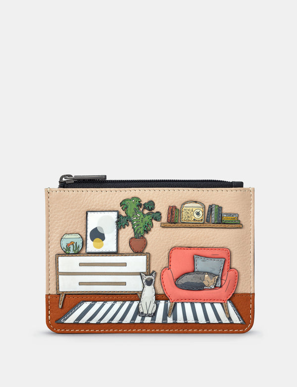 Cat Lounge Zip Top Leather Purse