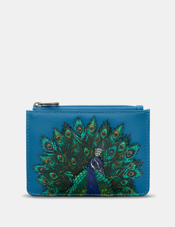 Peacock Plume Zip Top Leather Purse