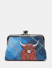 Highland Cow Blue Harris Tweed Leather Triple Frame Purse