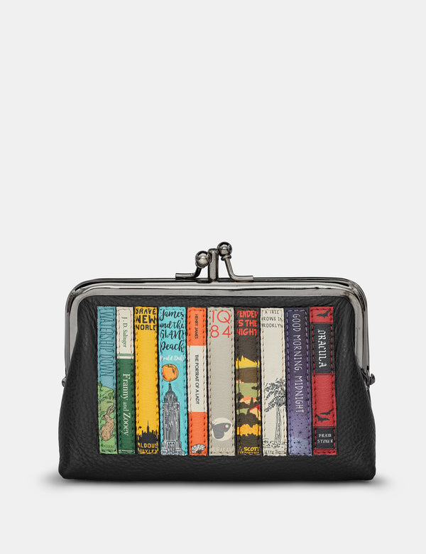 Black Bookworm Leather Triple Frame Purse