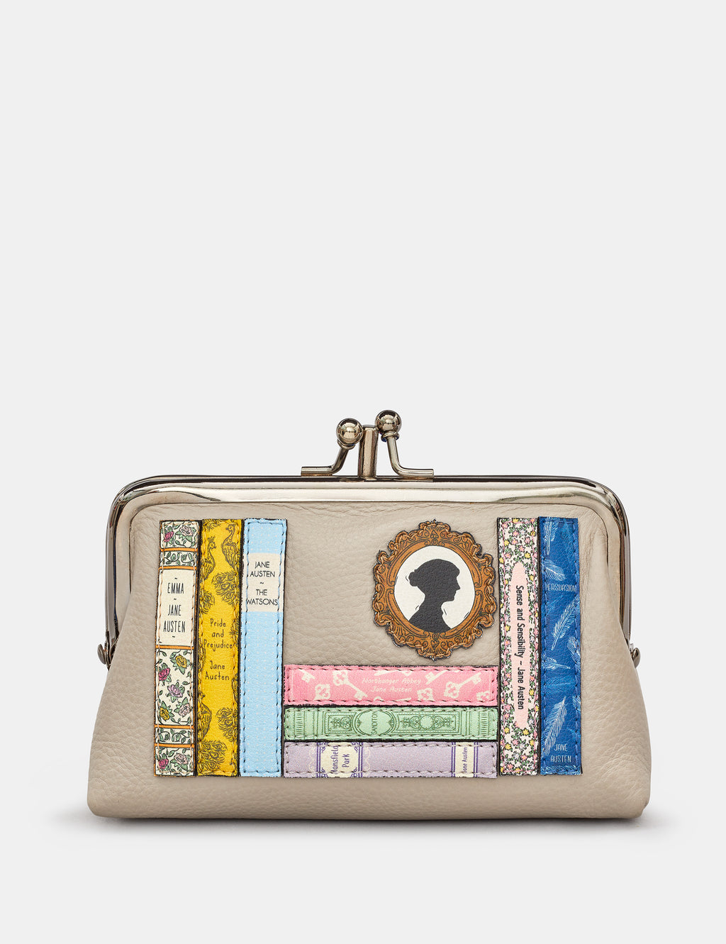 Jane Austen Grey Bookworm Leather Triple Frame Purse