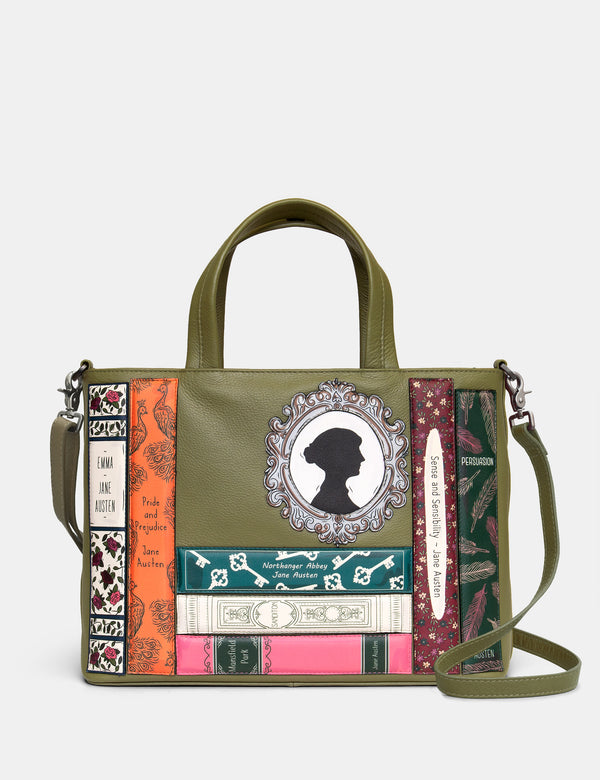Jane Austen Bookworm Library Olive Leather Grab Bag