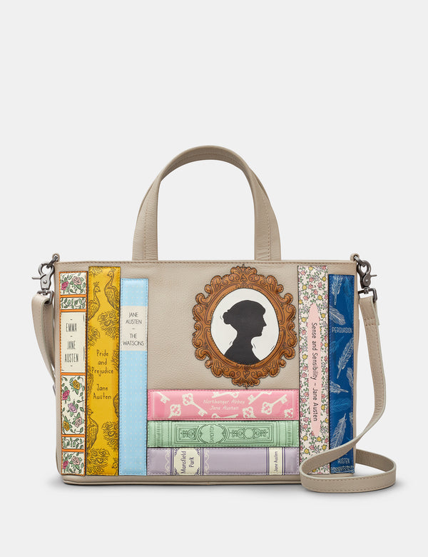 Jane Austen Bookworm Warm Grey Leather Grab Bag
