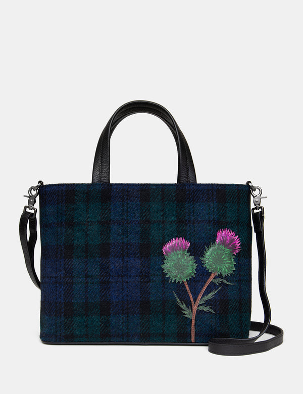 Highland Thistle Harris Tweed Leather Multiway Grab Bag