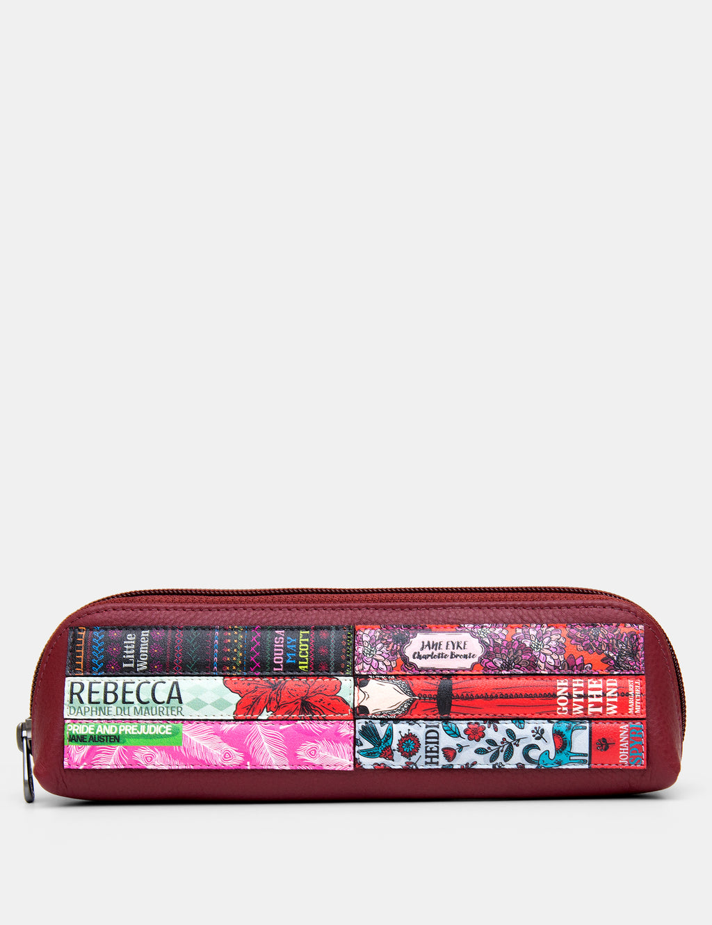 Cherry Red Bookworm Library Zip Top Leather Pouch Pencil Case