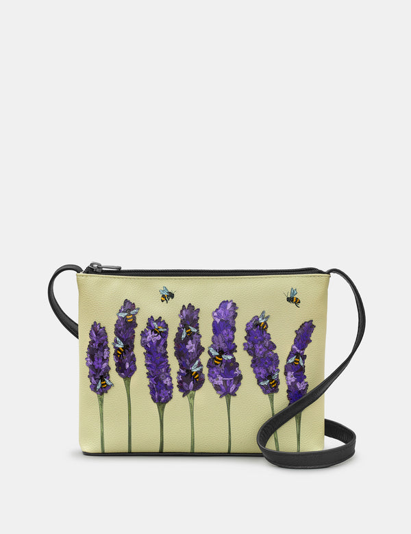 Bees Love Lavender Black Leather Cross Body Bag