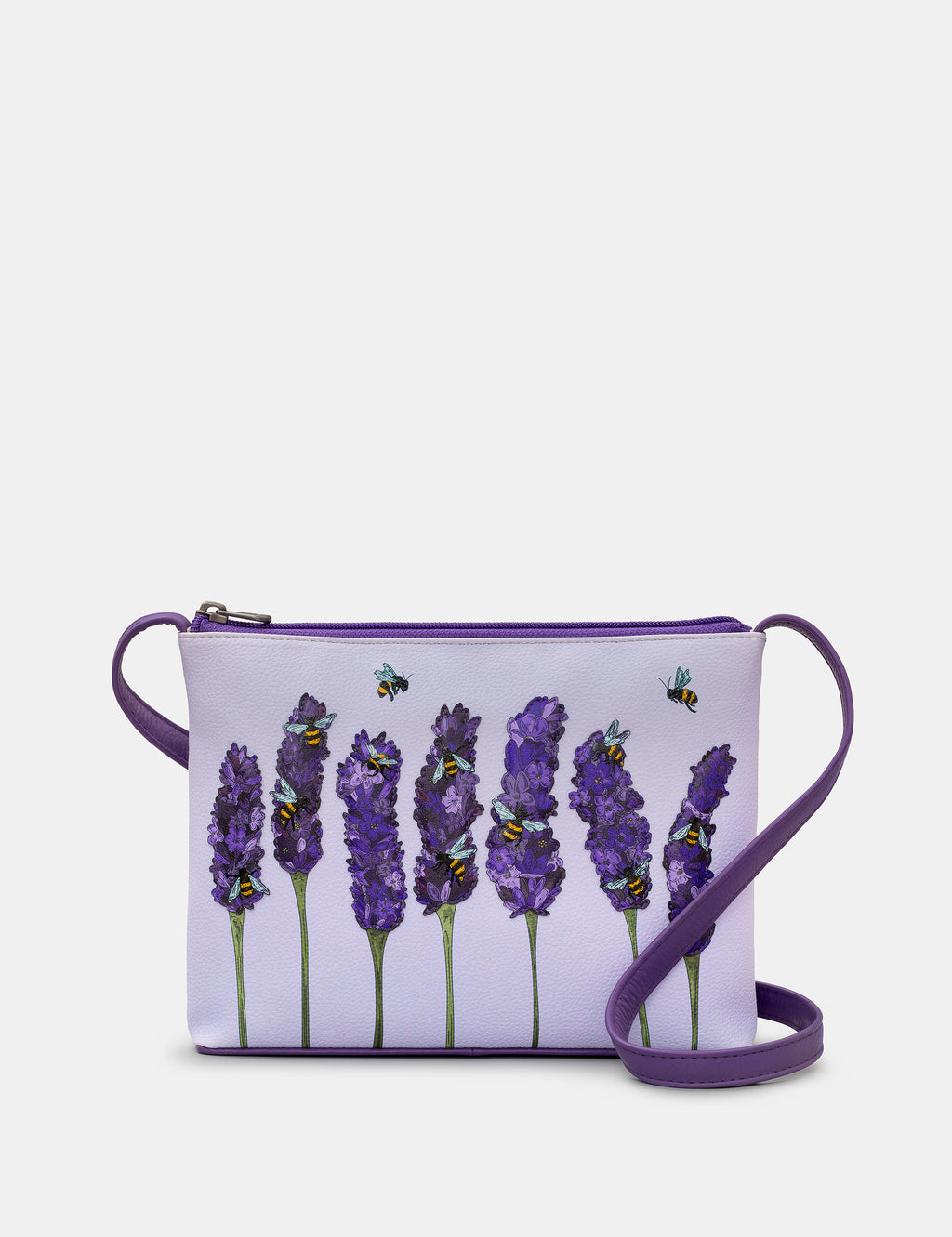Bees Love Lavender Plum Leather Cross Body Bag