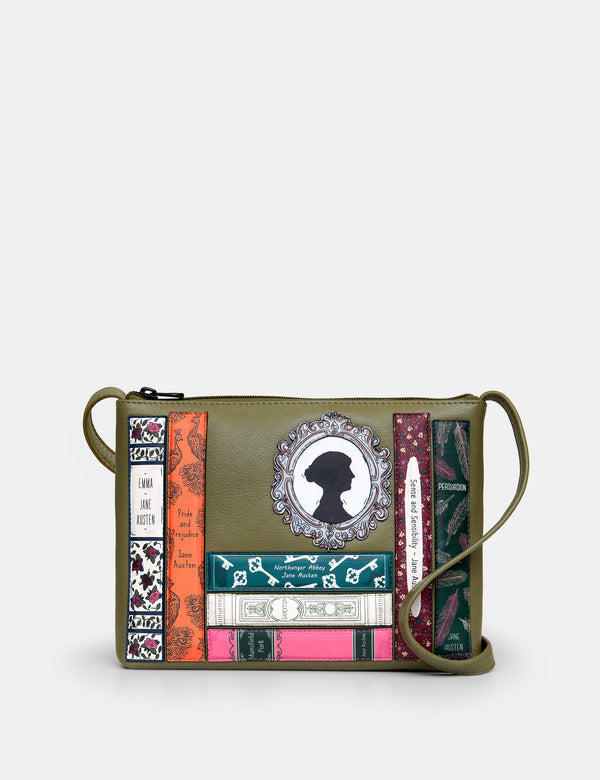 Jane Austen Bookworm Parker Olive Leather Cross Body Bag
