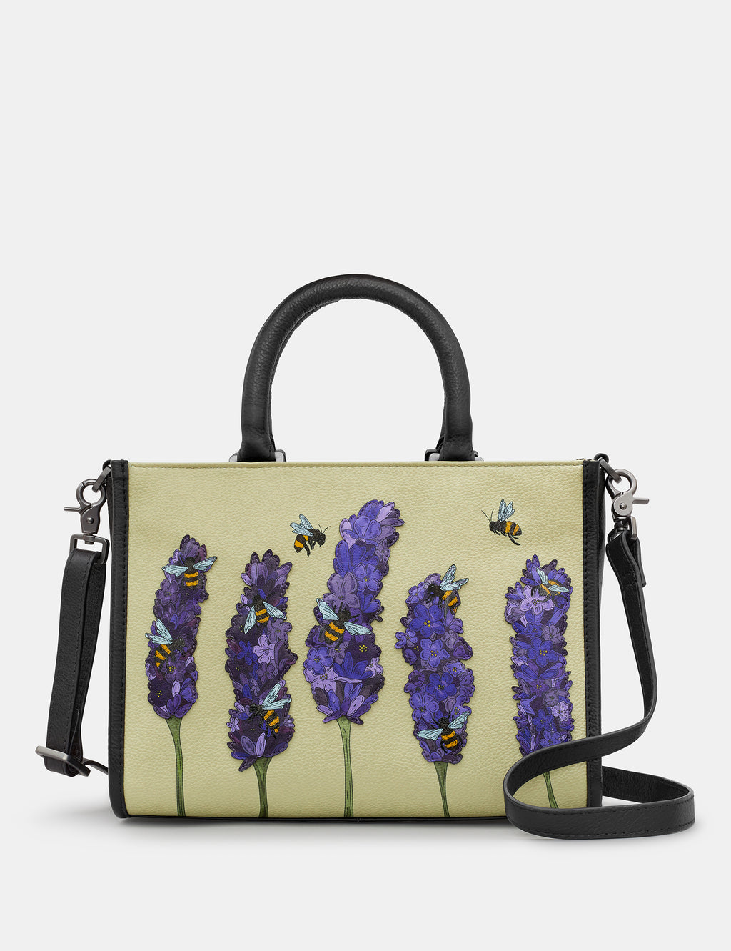Bees Love Lavender Black Leather Grab Bag