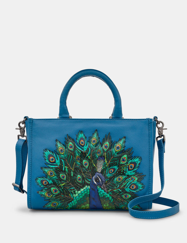 Peacock Plume Leather Grab Bag