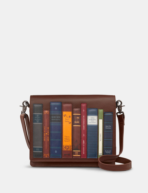 Brown Bookworm Triple Gusset Leather Flap Over Bag