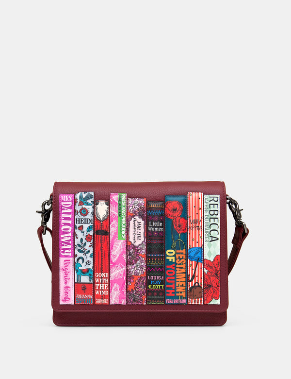 Cherry Red Bookworm Triple Gusset Leather Flap Over Bag
