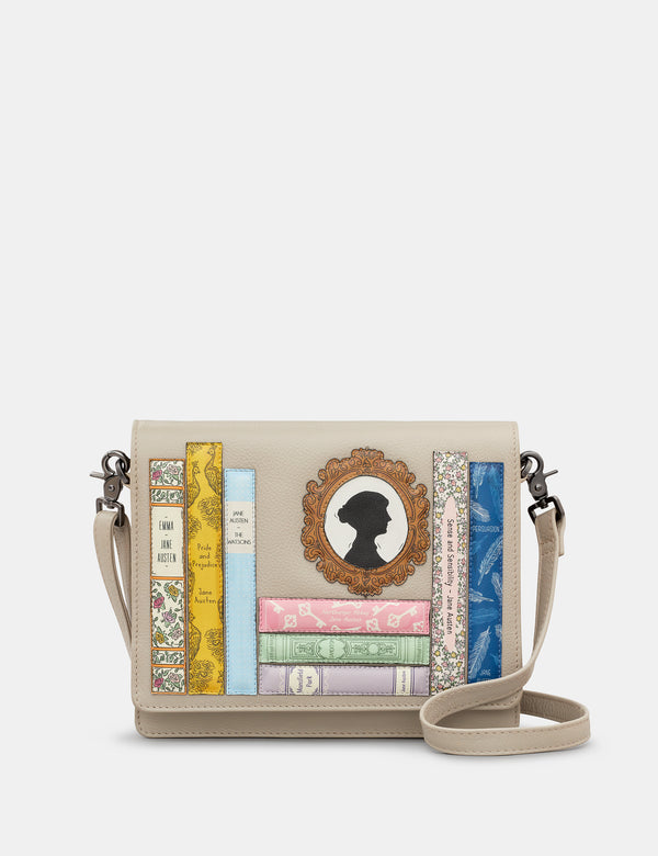 Jane Austen Grey Bookworm Triple Gusset Leather Flap Over Bag