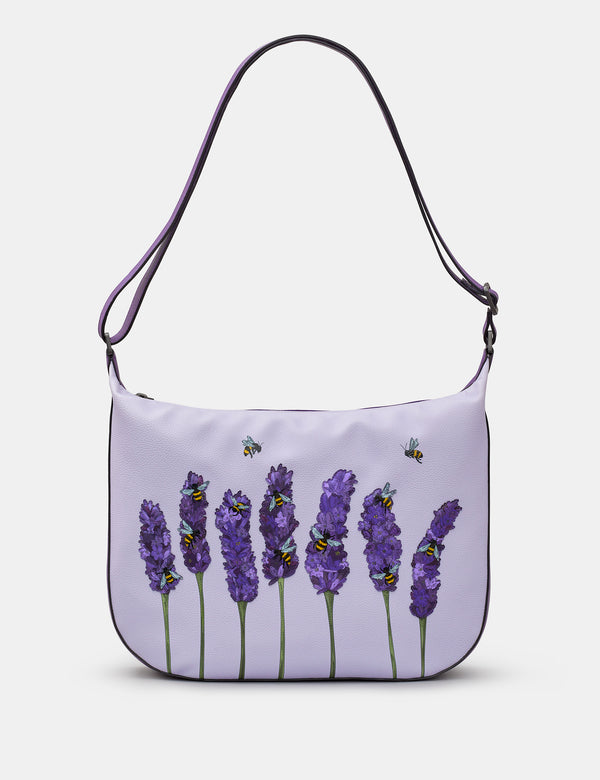 Bees Love Lavender Plum Leather Hobo Bag