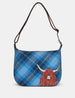 Highland Cow Blue Harris Tweed Leather Hobo Bag
