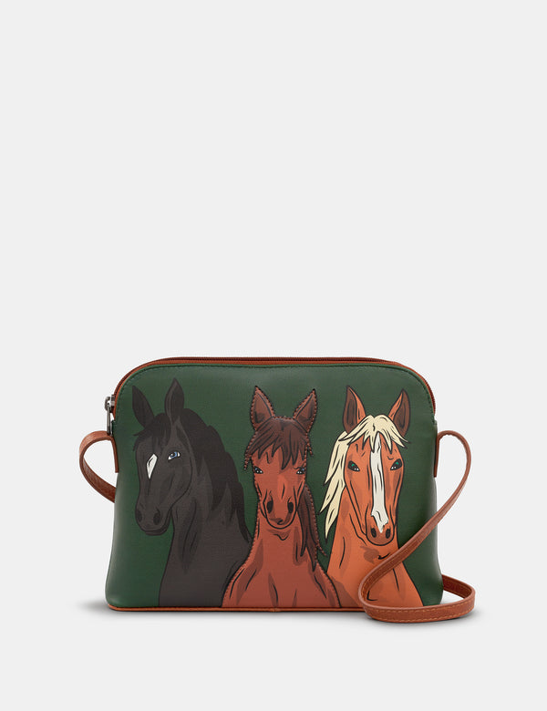 Herd of Horses Leather Cross Body Bag