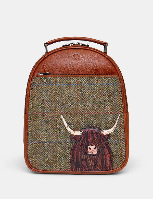 Highland Cow Harris Tweed Leather Backpack