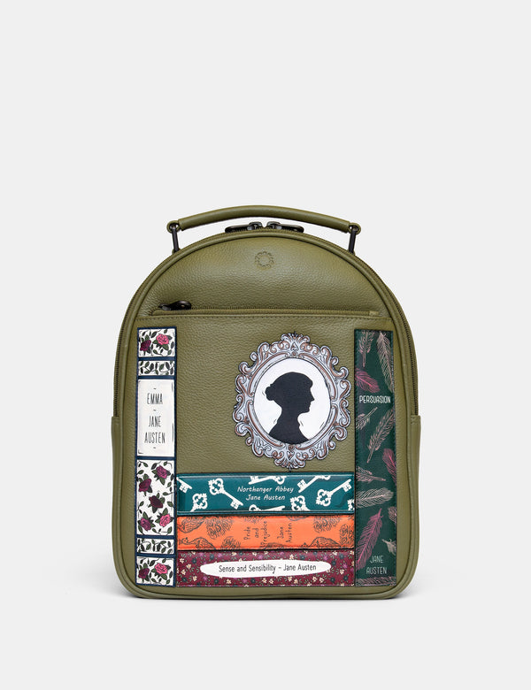 Jane Austen Bookworm Olive Leather Backpack