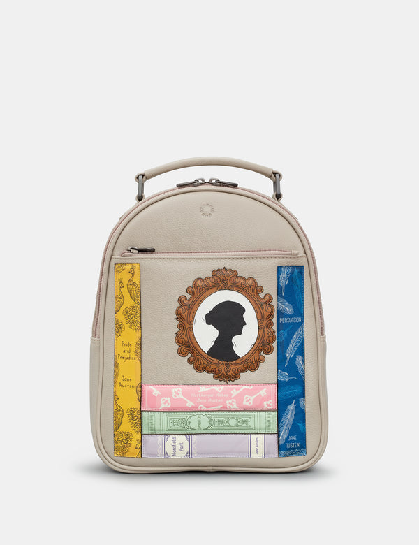 Jane Austen Bookworm Warm Grey Leather Backpack