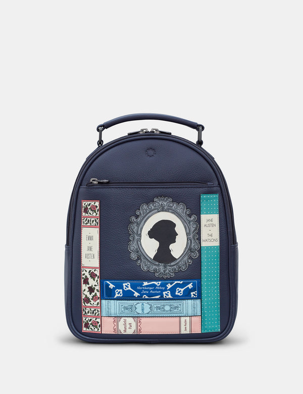 Jane Austen Bookworm Navy Leather Backpack