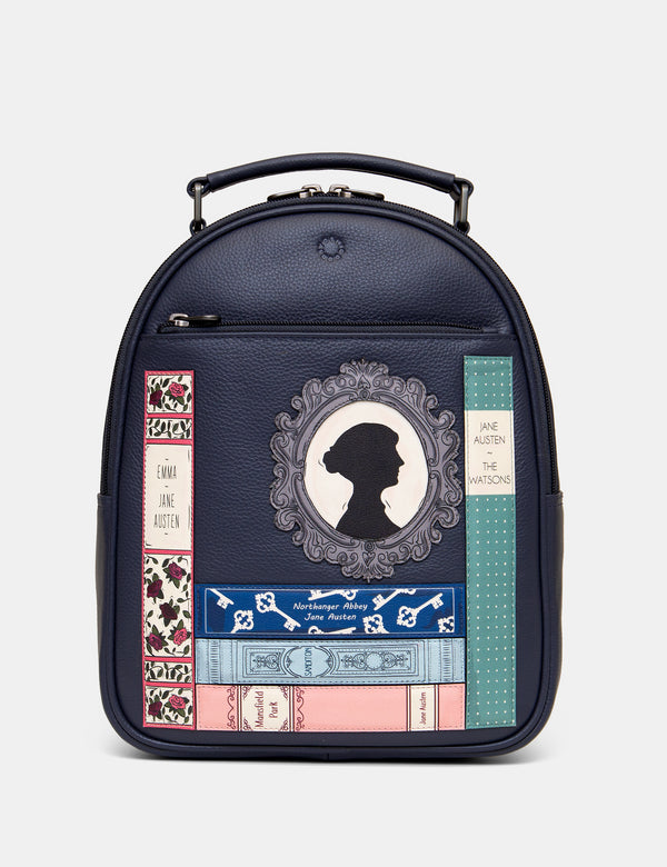 Jane Austen Bookworm Navy Leather Backpack