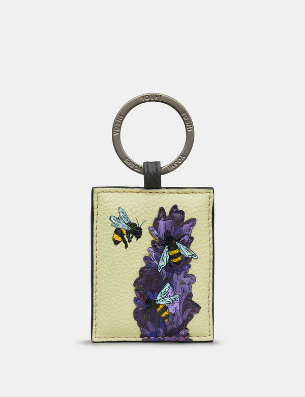 Bees Love Lavender Black Leather Keyring