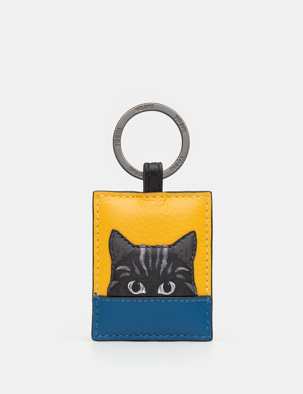 Cat Colour Block Leather Keyring