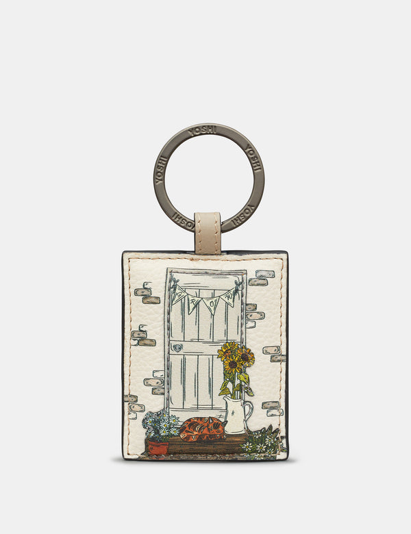 Country Cottage Doorway Leather Keyring