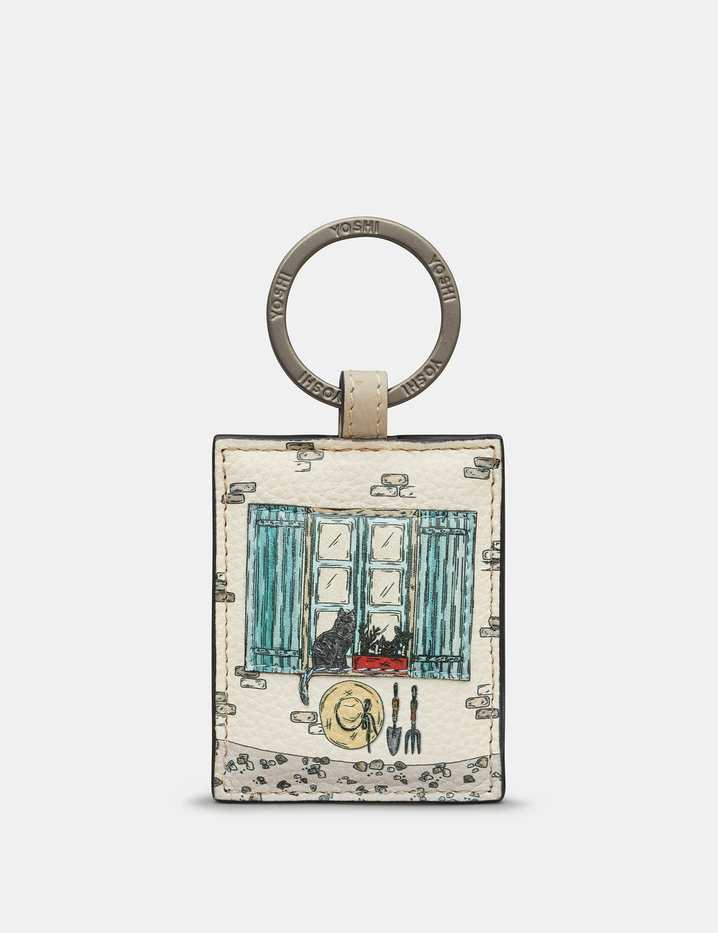 Country Cottage Window Leather Keyring